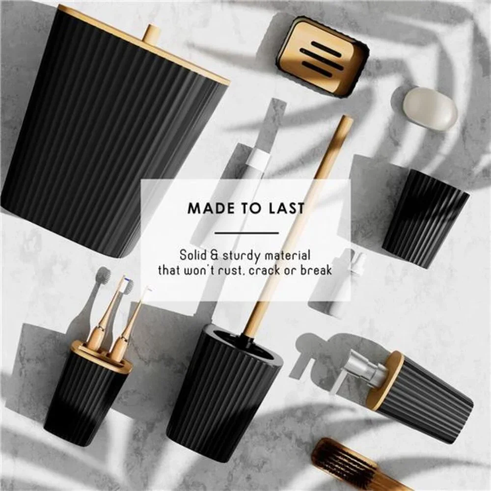 20 Piece Bamboo Bathroom Sets Black Accessories Set Minimalistic Bathroom Decor